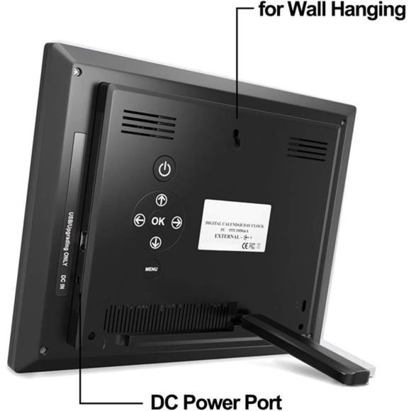 Digital Calendar Alarm Day Clock - with 8” Screen Display, am pm, 5 Alarm - Picture 3 of 5